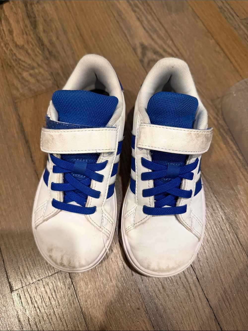 adidas Kids White and Blue Velcro & Lace Sneakers